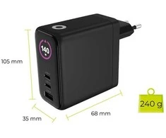 Įkroviklis Mobile Origin 140W GaN Ekranas Charger PW21 - 2x USB-C + USB-A