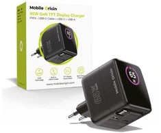 Įkroviklis Mobile Origin 65W GaN Ekranas Charger PW3 - USB-C Cable + USB-C + USB-A