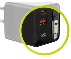 Įkroviklis Mobile Origin 65W GaN Ekranas Charger PW2 - USB-C Cable + USB-C + USB-A