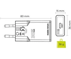Įkroviklis Mobile Origin GaN 30W Slim Charger TÃœV, MO17 - USB-C