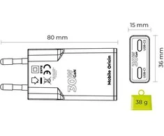 Įkroviklis Mobile Origin GaN 30W Slim Charger TÃœV, MO18 - Dual USB-C