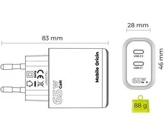 Įkroviklis Mobile Origin GaN 65W įkroviklis TÜV, MO19 - dvigubas USB-C