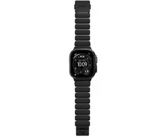 Nomad Stratos dirželis, juodo titano, švytinti ledinė mėlyna, FKM, Apple Watch 45/46/49 mm