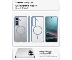 Spigen Ultra Hybrid Mag MagSafe dėklas skirtas Samsung Galaxy S26+ – skaidrus ir mėlynos spalvos