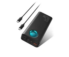 Kelionėms lėktuvu pritaikytas powerbank Baseus Amblight, 65W, 26800mAh