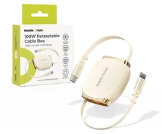 Mobile Origin 100 W ištraukiama kabelio dėžutė USB-C į USB-C CB7, smėlio spalvos