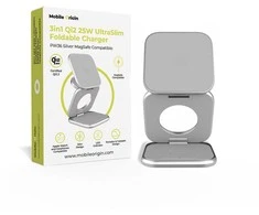 Mobile Origin 3 viename Qi2 25W itin plonas sulankstomas įkroviklis PW36, suderinamas su MagSafe, sidabro spalvos