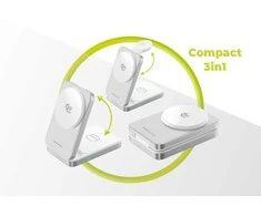Mobile Origin 3in1 Qi2 25W sulankstomas įkrovimo stovas PW35, suderinamas su MagSafe – sidabrinės spalvos