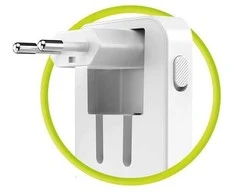 Mobile Origin 65W GaN III plonas įkroviklis su dviguba USB-C jungtimi, vieno USB-A jungtimi, baltas
