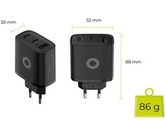 Mobile Origin GaN 40W laidinis įkroviklis MO13, juodos spalvos 1 USB-A + 2 USB-C