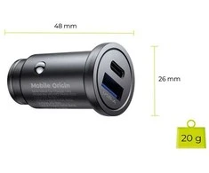 Mobile Origin metalinis automobilinis įkroviklis 30 W, CA12 - USB-C, USB-A