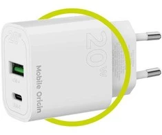 Mobile Origin PD20W sieninis įkroviklis MO12, 1 USB-A + 1 USB-C