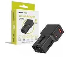 Mobile Origin Travel adapter 25W, EU/US/UK/AU, juodas