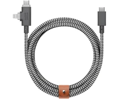 „Native Union Belt Cable Duo Pro 240W“ – USB-C – USB-C / „Lightning“ laidas, 2,4 m (zebras)