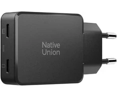 Native Union Kišeninis GaN įkroviklis PD 65W (2x USB-C), juodas