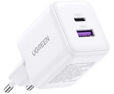 Sieninis įkroviklis UGREEN X516, 30W, 3A, 1 x USB-A - 1 x USB-C, baltas