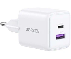 Sieninis įkroviklis UGREEN X516, 30W, 3A, 1 x USB-A - 1 x USB-C, baltas