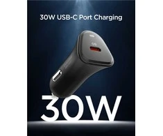 Juodas 30W 1xUSB-C automobilinis įkroviklis „Spigen Essential EV301”