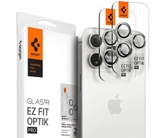 „Spigen Glass tR EZ Fit Optik Pro“ 2 vnt., titano spalvos, baltas - iPhone 16/15 Pro/16/15 Pro Max