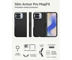 Dėklas Spigen „Slim Armor Pro MagSafe“, juodas – „Google Pixel 10 Pro Fold“