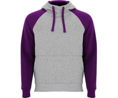 Roly Dviejų spalvų unisex džemperis su gobtuvu BADET Heather pilkas/violetinė
