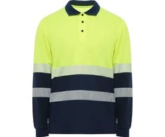 Roly Ilgomis rankovėmis techniniai polo marškiniai VEGA LS Tamsiai mėlyna / fluorescencinė geltona