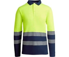 Roly Ilgų rankovių techniniai polo marškiniai su matomumu ATRIO LS Tamsiai mėlyna / fluorescencinė geltona