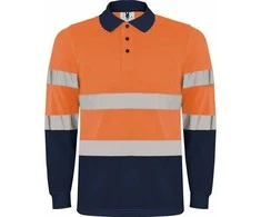 Roly Matomi techniniai polo marškiniai ilgomis rankovėmis POLARIS L/S Tamsiai mėlyna / fluorescencinė oranžinė