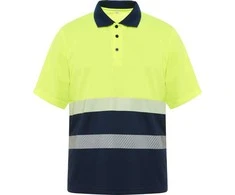 Roly Trumpomis rankovėmis techninio audinio polo marškiniai VEGA Tamsiai mėlyna / fluorescencinė geltona