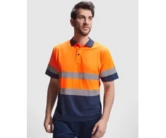 Roly Matomi trumpomis rankovėmis polo marškiniai POLARIS Tamsiai mėlyna / fluorescencinė oranžinė