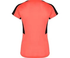 Roly Moteriški trumpų rankovių techniniai marškinėliai SUZUKA Fluoro koralų/juoda