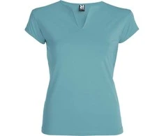 Roly Priglundantys marškinėliai su apvalia apykakle ir V formos iškirpte priekyje BELICE Dulkėta mėlyna