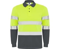 Roly Techniniai, gerai matomi ilgomis rankovėmis polo marškinėliai POLARIS L/S Švino/fluoro geltona