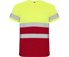 Roly Techniniai gerai matomi trumpomis rankovėmis marškinėliai DELTA Darbo vieta raudona / fluoro geltona