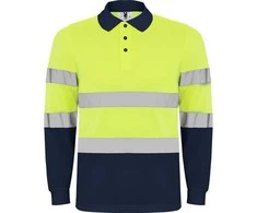 Roly Techniniai ilgomis rankovėmis polo marškiniai POLARIS L/S Tamsiai mėlyna / fluorescencinė geltona