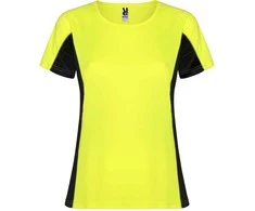 Roly Techniniai marškinėliai iš dviejų poliesterio audinių SHANGHAI WOMAN Fluoro geltona/juoda