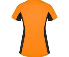 Roly Techniniai marškinėliai iš dviejų poliesterio audinių SHANGHAI WOMAN Fluoro oranžinė/juoda