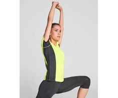 Roly Techniniai marškinėliai iš dviejų poliesterio audinių SHANGHAI WOMAN Fluoro geltona/juoda