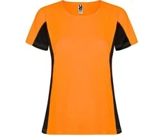 Roly Techniniai marškinėliai iš dviejų poliesterio audinių SHANGHAI WOMAN Fluoro oranžinė/juoda