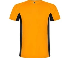 Roly Techniniai marškiniai iš poliesterio su trumpomis rankovėmis SHANGHAI Fluoro oranžinė/juoda