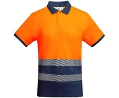 Roly Techniniai matomi trumpų rankovių polo marškiniai ATRIO Tamsiai mėlyna / fluorescencinė oranžinė