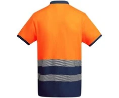 Roly Techniniai matomi trumpų rankovių polo marškiniai ATRIO Tamsiai mėlyna / fluorescencinė oranžinė