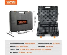 VEVOR 1/2" smūginiai galvučių rinkinys, 65 vnt.