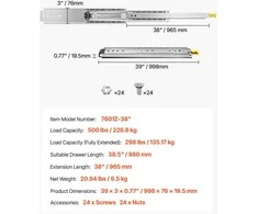 VEVOR 1 pora 460–1524 mm stalčių bėgių su pritraukimu