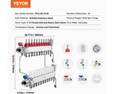 VEVOR 10-ių šakų šildymo kolektoriaus komplektas