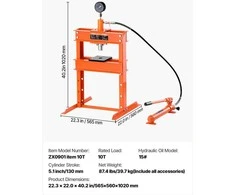 VEVOR 10 t hidraulinis presas su presavimo plokštėmis