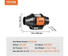 VEVOR 102mm ortakinis ventiliatorius su greičio reguliavimu