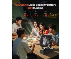 Vevor 10400mAh saulės ventiliatorius su LED žibintu