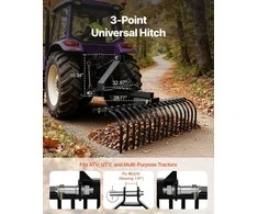 VEVOR 127 cm kraštovaizdžio grėblys, 17 plieninių dantų