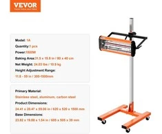 VEVOR 1500W infraraudonųjų spindulių lempa automobilių dažų džiovinimui